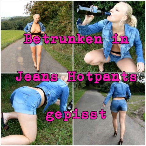 Betrunken in Jeans Hotpants gepisst