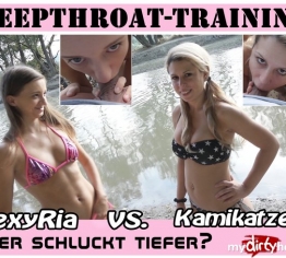 DEEPTHROAT TRAINING !!! Kamikatzerl vs. sexyRia - WER schluckt TIEFER?