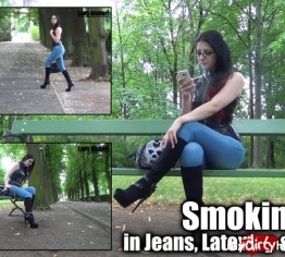 Smoking in Jeans,Latextop und Stiefeln
