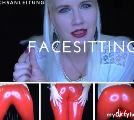 Facesitting Wichsanleitung in roter enger Latexhose POV